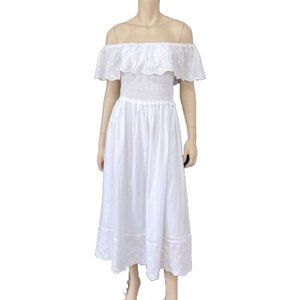 Women's White Off the Shoulder Eyelet Midi Dress